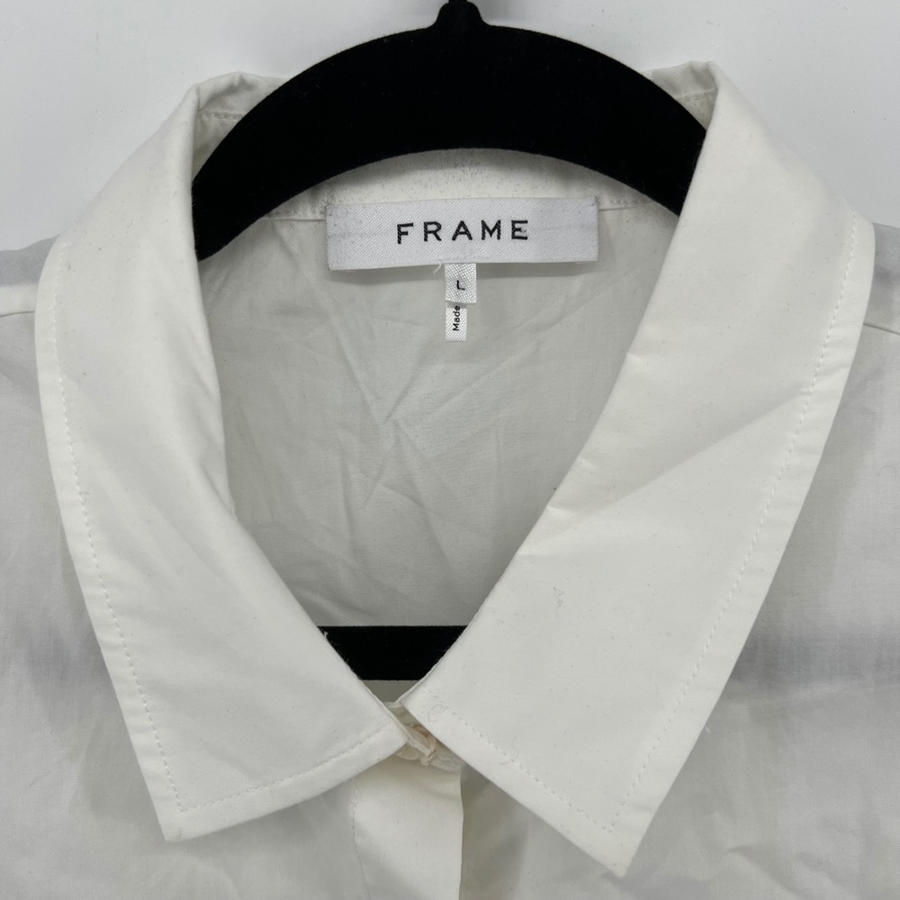 FRAME NWT Blanc White Short Sleeve Cotton Button Down Shirt Women's L - Picture 2 of 8
